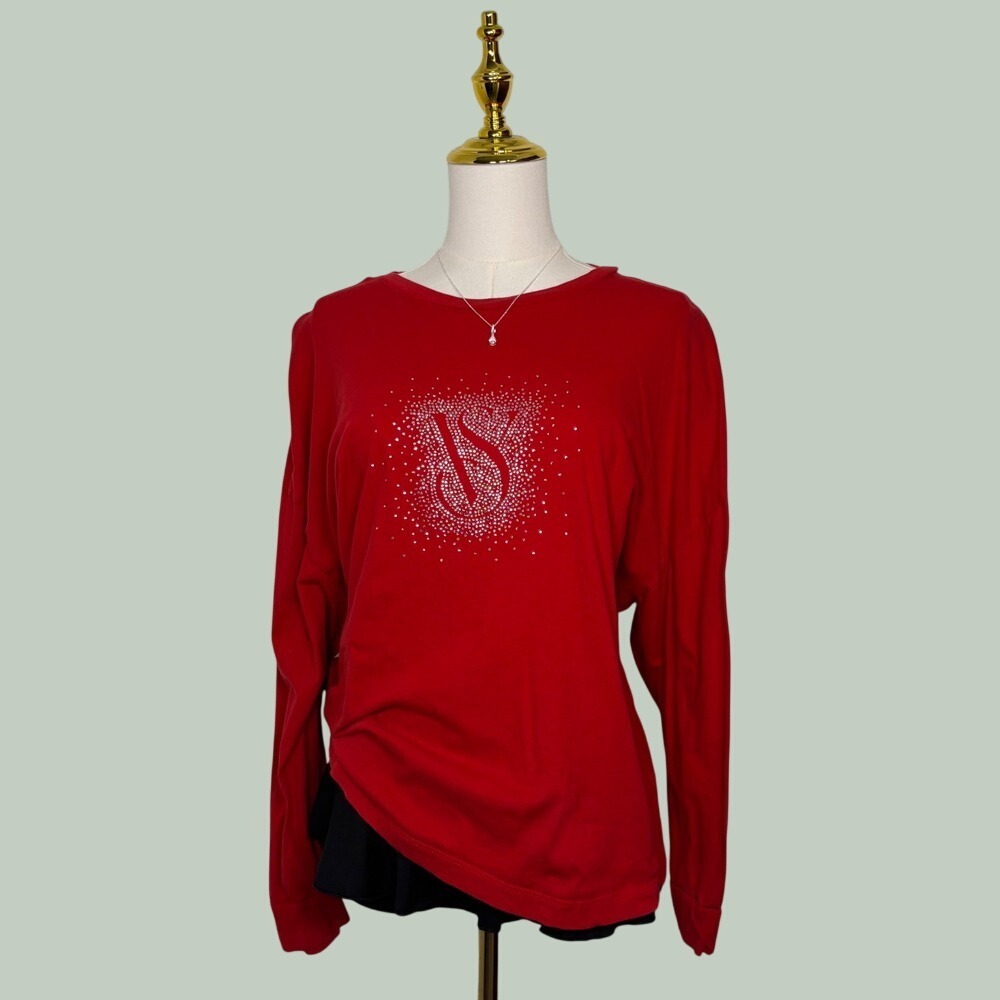 victorias secret red silver long sleeve top pajama sleep rhinestone coquette y2k